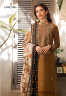 ASIM JOFA-3PC DHANAK EMBROIDERED SHIRT WITH COURTRAI PRINTED SHAWL & TROUSR-BIC-3135