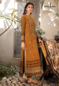ASIM JOFA-3PC DHANAK EMBROIDERED SHIRT WITH COURTRAI PRINTED SHAWL & TROUSR-BIC-3135
