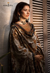 ASIM JOFA-3PC DHANAK EMBROIDERED SHIRT WITH COURTRAI PRINTED SHAWL & TROUSR-BIC-3135