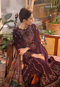 ASIM.JOFA-3PC DHANAK EMBROIDERED SHIRT WITH COURTRAI PRINTED SHAWL AND TROUSER-BIC-3523