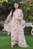 ANEELAS-3PC LAWN PRINTED CHIKAN EMB SHIRT WITH SILK PRINTED DUPATTA AND TROUSER-BIC-031