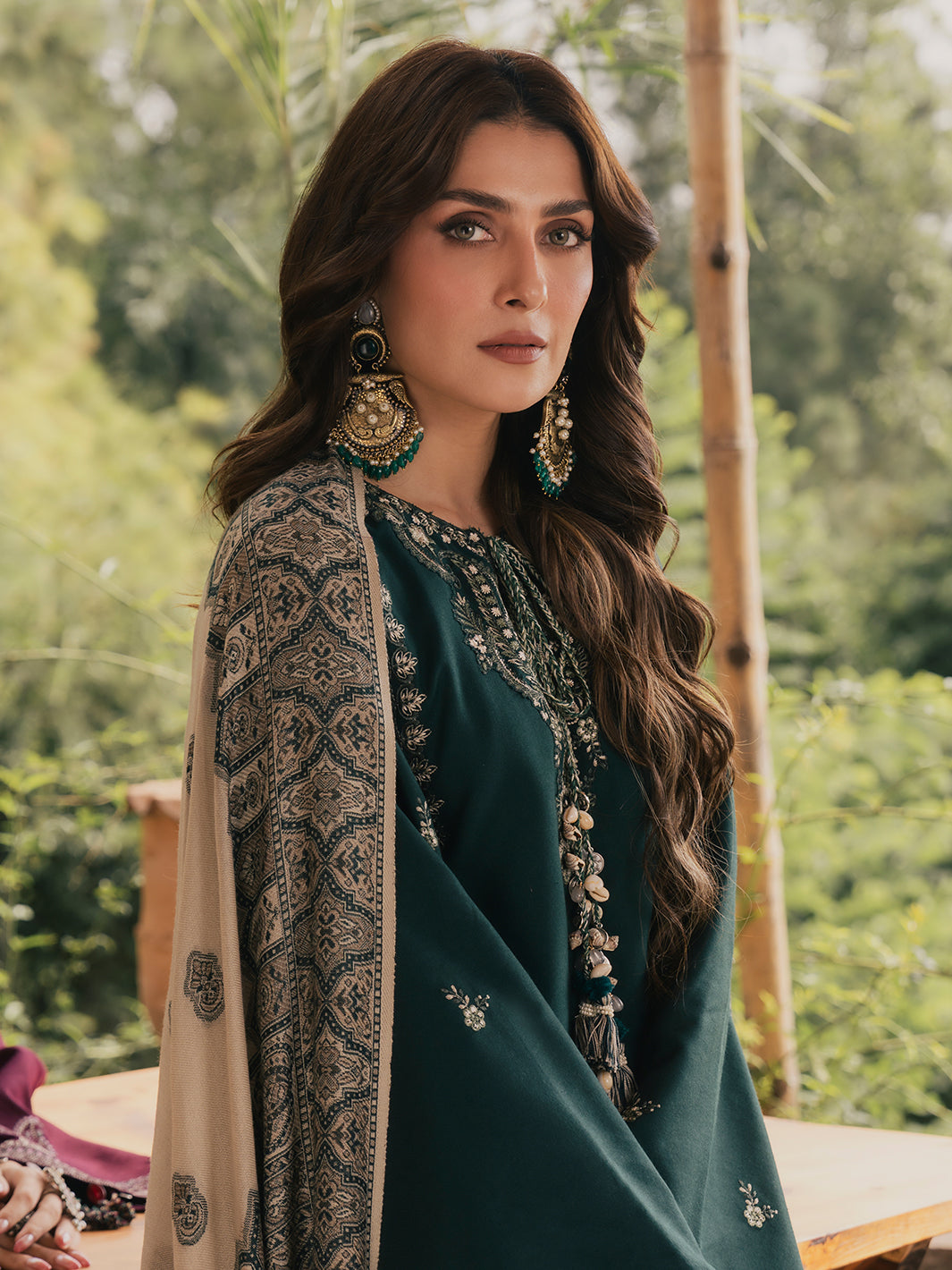 IZEL-3PC DHANAK EMBROIDERED SHIRT WITH COUTRAI PRINTED SHAWL AND TROUSER-BIC-5322