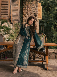 IZEL-3PC DHANAK EMBROIDERED SHIRT WITH COUTRAI PRINTED SHAWL AND TROUSER-BIC-5322