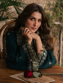 IZEL-3PC DHANAK EMBROIDERED SHIRT WITH COUTRAI PRINTED SHAWL AND TROUSER-BIC-5322