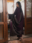 IZEL-3PC DHANAK EMBROIDERED SHIRT WITH COUTRAI PRINTED SHAWL AND TROUSER-BIC-5324