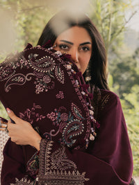 IZEL-3PC DHANAK EMBROIDERED SHIRT WITH COUTRAI PRINTED SHAWL AND TROUSER-BIC-5324