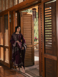 IZEL-3PC DHANAK EMBROIDERED SHIRT WITH COUTRAI PRINTED SHAWL AND TROUSER-BIC-5324