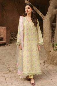 AYZEL-3PC LAWN PRINTED EMB SHIRT WITH SILK PRINTED DUPATTA AND DYED TROUSER-BIC-055