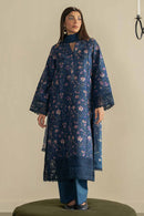 AYZEL-3PC LAWN PRINTED EMB SHIRT WITH SILK PRINTED DUPATTA AND DYED TROUSER-BIC-053