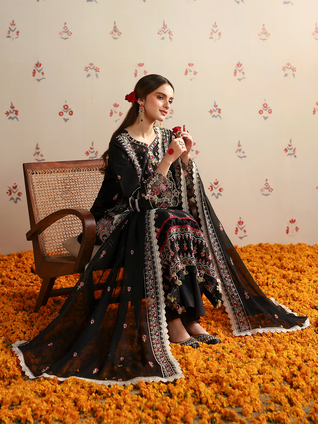 MAHNUR-3PC LAWN HEAVY EMBROIDERED SHIRT WITH CHIFFON EMB DUPATTA AND TROUSER -BIC-4690