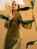 MAHNUR-3PC LAWN LASER WORK EMBROIDERED SHIRT WITH KHAADI NET EMBROIDERED DUPATTA AND TROUSER -BIC-4742