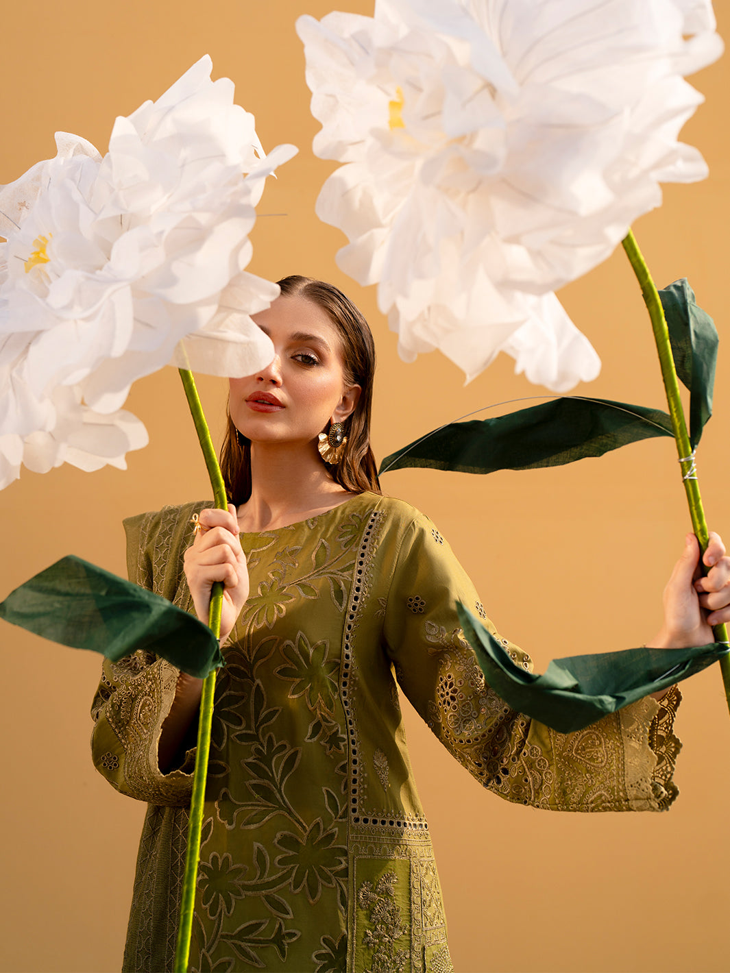 MAHNUR-3PC LAWN LASER WORK EMBROIDERED SHIRT WITH KHAADI NET EMBROIDERED DUPATTA AND TROUSER -BIC-4742