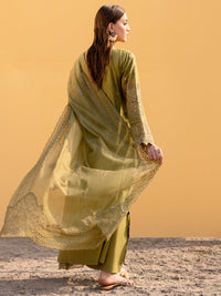 MAHNUR-3PC LAWN LASER WORK EMBROIDERED SHIRT WITH KHAADI NET EMBROIDERED DUPATTA AND TROUSER -BIC-4742
