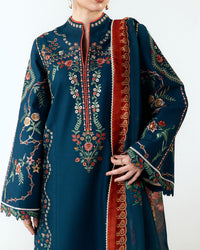 HUSSAIN REHAR-3PC DHANAK EMBROIDERED SHIRT WITH COUTRAI PRINTED SHAWL AND EMB TROUSER-BIC-5172