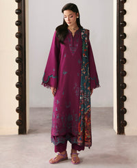 REPUBLIC -3PC DHANAK EMBROIDERED SHIRT WITH WOOL PRINT SHAWL AND TROUSER -BIC-5175