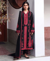 REPUBLIC WOMENSWEAR-3PC DHANAK EMBROIDERED SHIRT WITH DHANAK EMBROIDERED SHAWL AND EMB TROUSER-BIC-5233