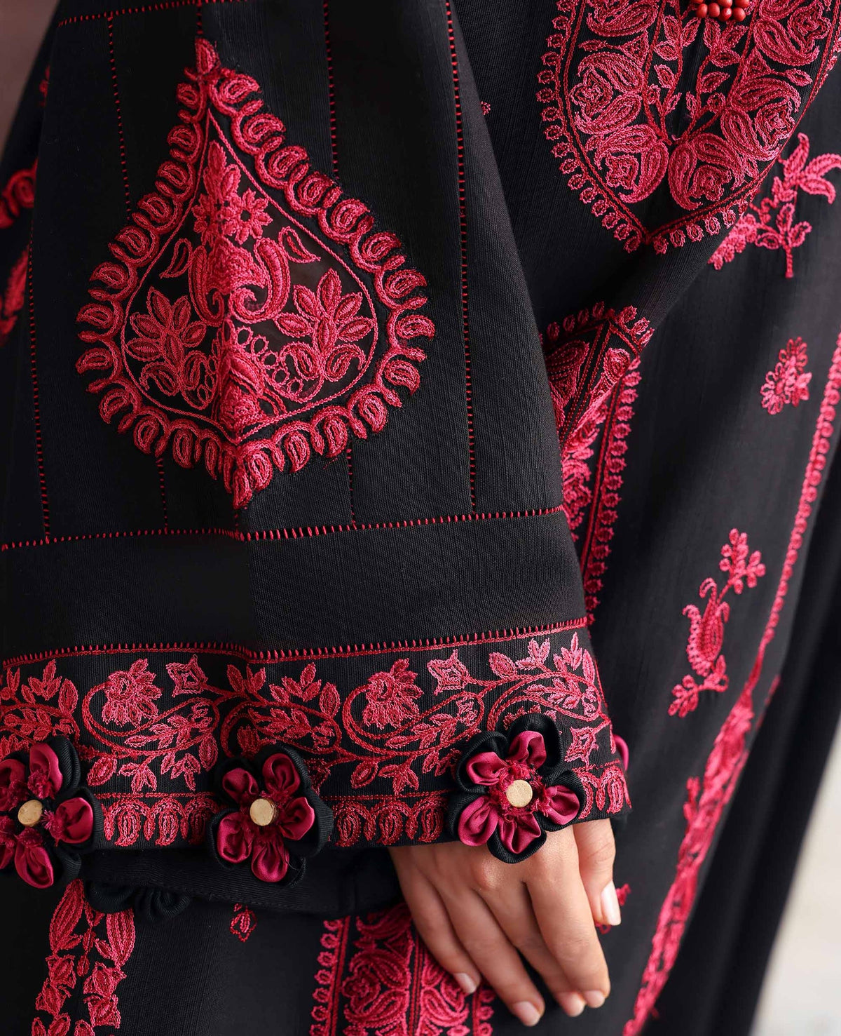 REPUBLIC WOMENSWEAR-3PC DHANAK EMBROIDERED SHIRT WITH DHANAK EMBROIDERED SHAWL AND EMB TROUSER-BIC-5233