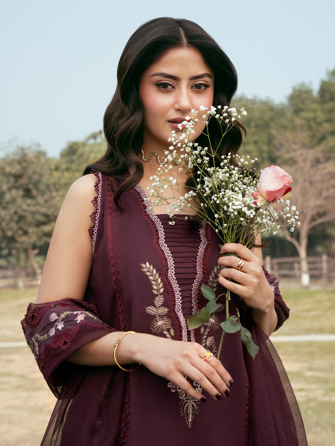 IZEL-3PC LAWN EMBROIDERED SHIRT WITH KHAADI NET EMBROIDERED DUPATTA AND TROUSER-BIC-4250