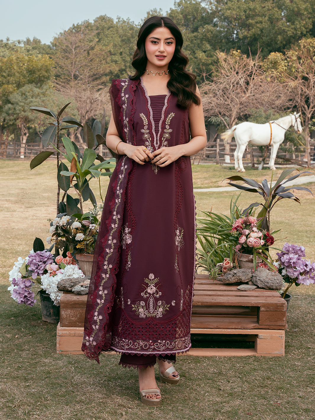 IZEL-3PC LAWN EMBROIDERED SHIRT WITH KHAADI NET EMBROIDERED DUPATTA AND TROUSER-BIC-4250