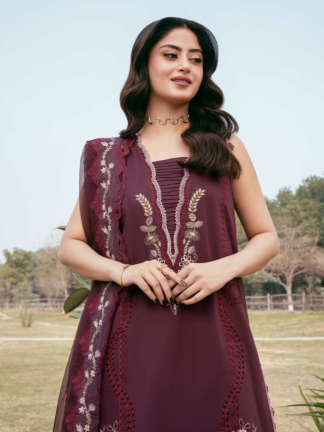 IZEL-3PC LAWN EMBROIDERED SHIRT WITH KHAADI NET EMBROIDERED DUPATTA AND TROUSER-BIC-4250