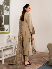 GARNET-3PC DHANAK EMBROIDERED SHIRT WITH COUTRAI PRINT SHAWL AND TROUSER-BIC-4108