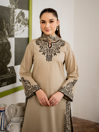 GARNET-3PC DHANAK EMBROIDERED SHIRT WITH COUTRAI PRINT SHAWL AND TROUSER-BIC-4108