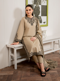 GARNET-3PC DHANAK EMBROIDERED SHIRT WITH COUTRAI PRINT SHAWL AND TROUSER-BIC-4108