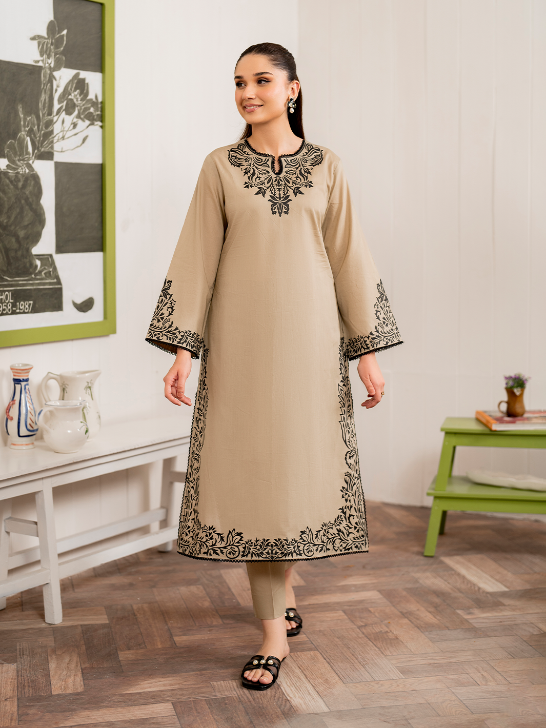 GARNET-3PC DHANAK EMBROIDERED SHIRT WITH COUTRAI PRINT SHAWL AND TROUSER-BIC-4108