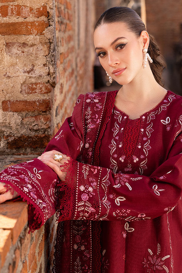 GARNET-3PC DHANAK EMBROIDERED SHIRT WITH DHANAK EMBROIDERED SHAWL & TROUSER-BIC-4306