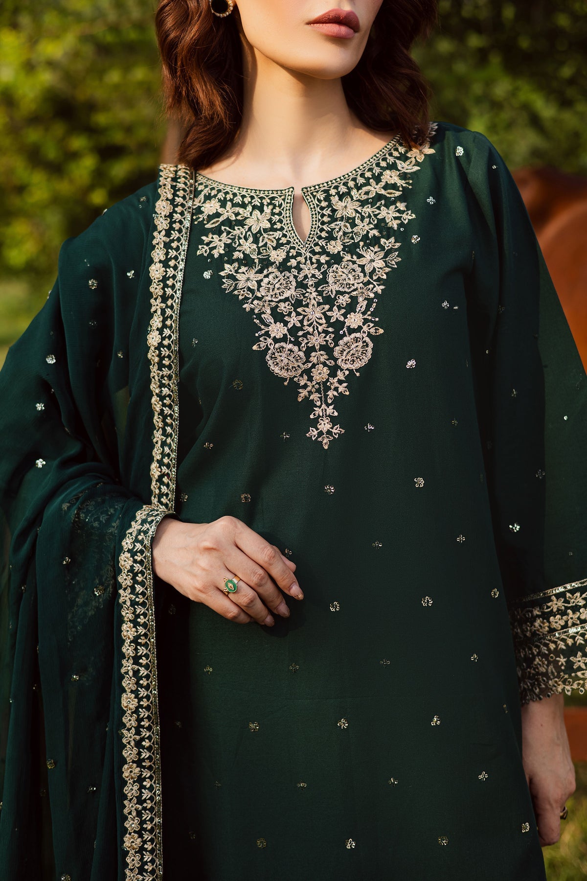 BATIK-3PC DHANAK EMBROIDERED SHIRT WITH CHIFFON EMBROIDERED DUPATTA AND EMB TROUSER -BIC-5181