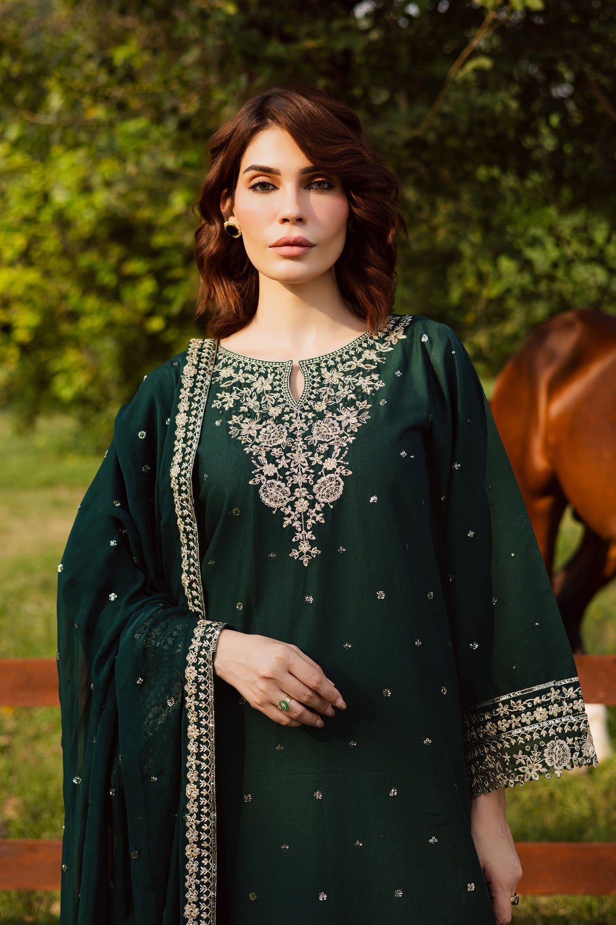 BATIK-3PC DHANAK EMBROIDERED SHIRT WITH CHIFFON EMBROIDERED DUPATTA AND EMB TROUSER -BIC-5181