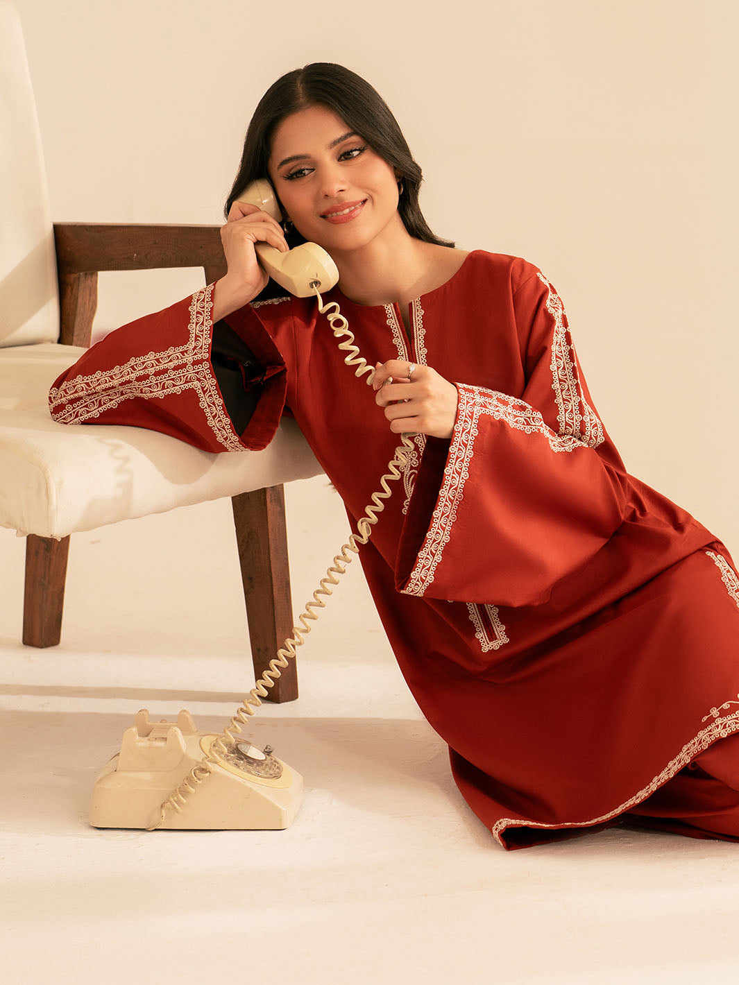 BATIK-2PC DHANAK EMBROIDRED SHIRT WITH DHANAK EMBROIDRED SLEEVES-BIC-121