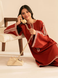 BATIK-2PC DHANAK EMBROIDRED SHIRT WITH DHANAK EMBROIDRED SLEEVES-BIC-121