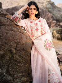 MAHNUR-3PC LAWN LASER WORK EMBROIDERED SHIRT WITH KHAADI NET EMBROIDERED DUPATTA AND TROUSER-BIC-4762