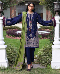 REPUBLIC WOMENSWEAR-3PC KARANDI EMBROIDERED SHIRT WITH KARANDI EMB SHAWL & TROUSER-BIC-5246