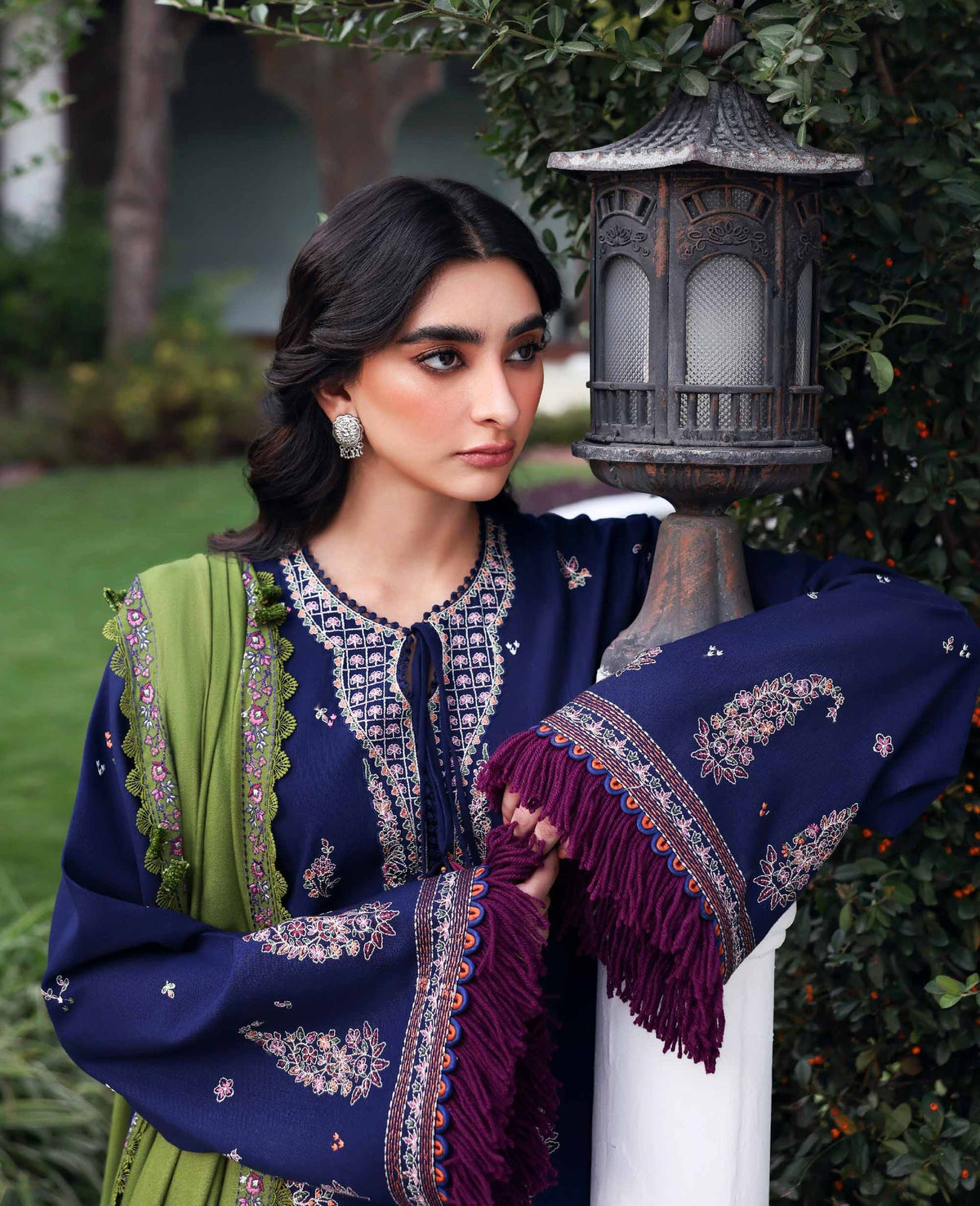 REPUBLIC WOMENSWEAR-3PC KARANDI EMBROIDERED SHIRT WITH KARANDI EMB SHAWL & TROUSER-BIC-5246