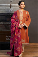 ZARASHAHJAHAN-3PC DHANAK EMBROIDERED SHIRT WITH WOOL PRINTED SHAWL AND TROUSER-BIC-4121