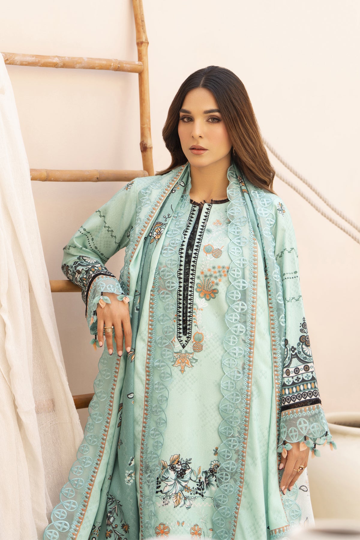 BRANDSINN-3PC KARANDI PRINTED EMBROIDERED SHIRT WITH KARANDI PRINTED EMB SHAWL & PRINTED TROUSER-BIC-0131