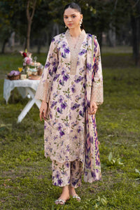 GARNET-3PC LAWN PRINTED EMB SHIRT WITH SILK PRINTED DUPATTA AND PRINTED TROUSER-BIC-045