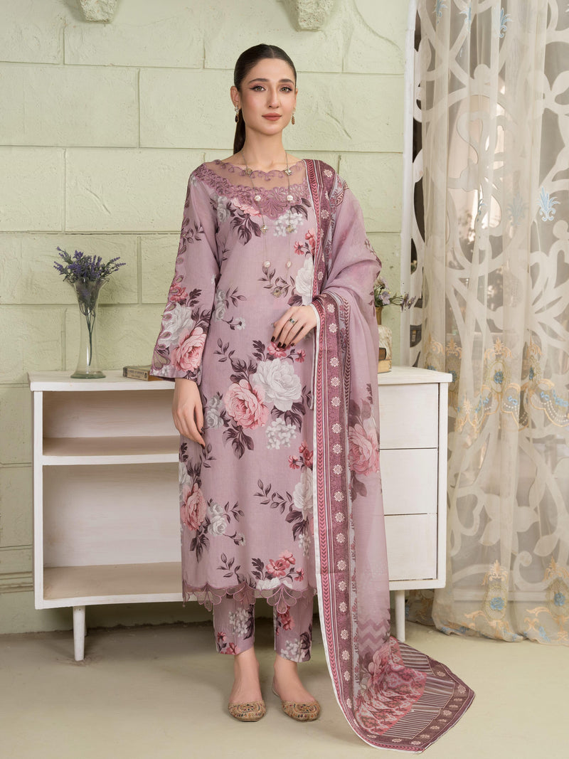 BAROUQE-3PC KARANDI PRINTED SHIRT WITH KARANDI PRINTED DUPATTA AND TROUSER-BIC-2581