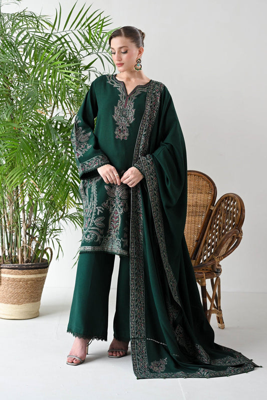 BATIK-3PC DHANAK EMBROIDERED SHIRT WITH DHANAK EMBROIDERED SHAWL & TROUSER-BIC-4190
