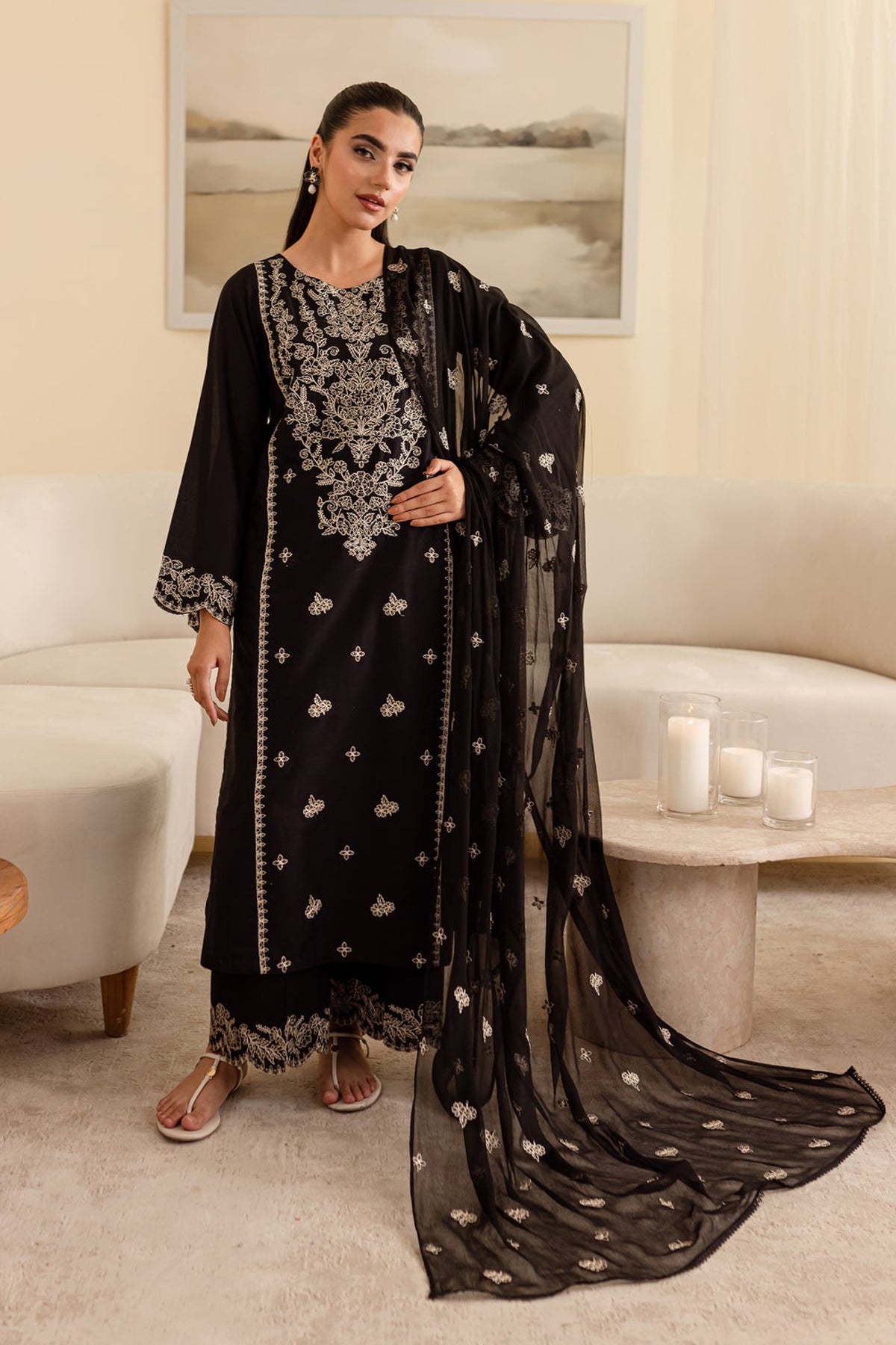 BATIK-3PC DHANAK EMBROIDERED SHIRT WITH CHIFFON EMBROIDERED DUPATTA & EMB TROUSER-BIC-4193