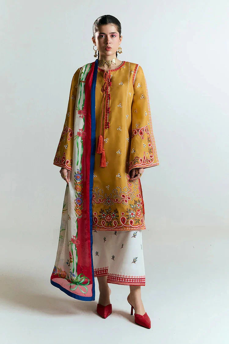 HUSSAIN REHAR - 3PC LAWN HEAVY EMBROIDERED SHIRT WITH MONARK PRINTED DUPATTA AND EMB TROUSER-BIC-3799