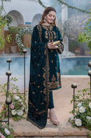 AZURE-3PC VELVET EMBROIDERED SHIRT WITH VELVET EMBROIDERED SHAWL & TROUSER-BIC-D.9