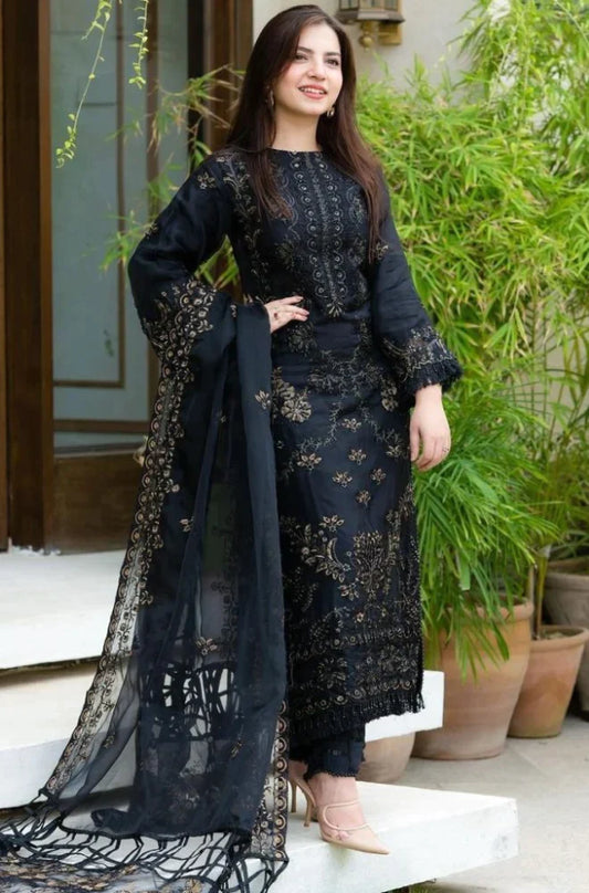 DANANEER - 3PC LAWN EMBROIDERED WITH ORGANZA EMBROIDERED DUPATTA - BIC-2624
