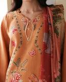 REPUBLIC WOMENSWEAR-3PC KARANDI EMBROIDERED SHIRT WITH COUTRAI PRINTED SHAWL AND TROUSER-BIC-5247