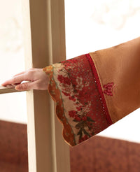 REPUBLIC WOMENSWEAR-3PC KARANDI EMBROIDERED SHIRT WITH COUTRAI PRINTED SHAWL AND TROUSER-BIC-5247