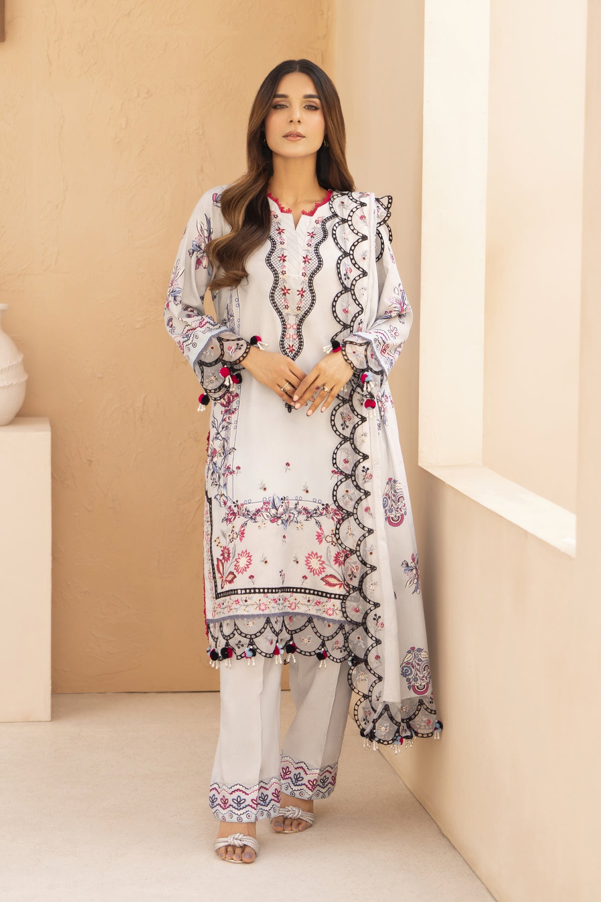 BRANDSINN-3PC KARANDI PRINTED EMBROIDERED SHIRT WITH KARANDI PRINTED EMB SHAWL & PRINTED TROUSER-BIC-0133