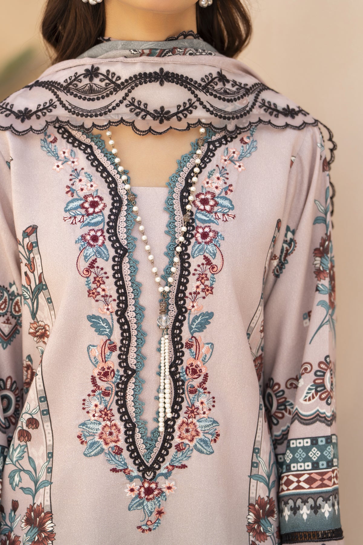 BRANDSINN-3PC KARANDI PRINTED EMBROIDERED SHIRT WITH KARANDI PRINTED EMB SHAWL & PRINTED TROUSER-BIC-0128
