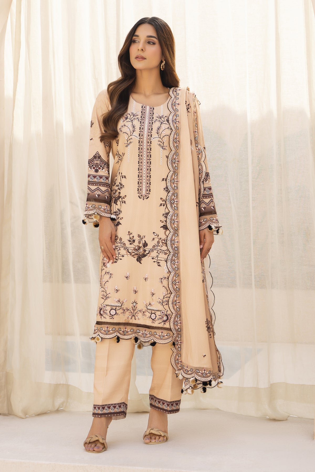 BRANDSINN-3PC KARANDI PRINTED EMBROIDERED SHIRT WITH KARANDI PRINTED EMB SHAWL & PRINTED TROUSER-BIC-0132